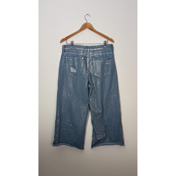 Fashionova Wide Leg Jeans Women Size 13 Silver Metallic Distressed Cropped - Picture 11 of 13